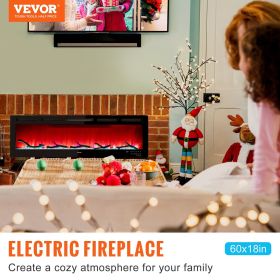 VEVOR Electric Fireplace Linear Fireplace Wall-mounted or Recessed (Smart Home Control: Voice Control, Product Width: 60 inch)