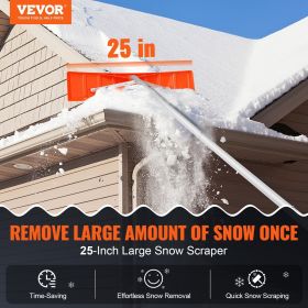 VEVOR Snow Roof Rake, Blade Snow Removal Tool, Aluminium Roof Shovel, Roll Wheels for Roof Protection, Anti-Slip Handle Grip, Easy to Setup & Use for (Scraper Material: Plastic, Scraper Width: 25 inch)