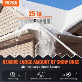 VEVOR Snow Roof Rake, Blade Snow Removal Tool, Aluminium Roof Shovel, Roll Wheels for Roof Protection, Anti-Slip Handle Grip, Easy to Setup & Use for (Scraper Material: Aluminium Alloy, Scraper Width: 25 inch)