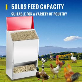 VEVOR Galvanized Poultry Feeder Holds Feed Chicken Feeders No Waste Hanging Chicken Feeder with Lid Weatherproof Outdoor Coop Food Dispenser for Duck (Max Capacity: 50 lbs/22.6 kg, Overall Dimension: 35x21x63 cm/13.8x8.3x24.8 in)