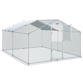 VEVOR Large Metal Chicken Coop with Run, Walkin Chicken Run for Yard with Waterproof Cover, Outdoor Poultry Cage Hen House, Large Space for Duck Coops (Design of Roof: Spire, size: 13.1 x 9.8 x 6.4 ft)