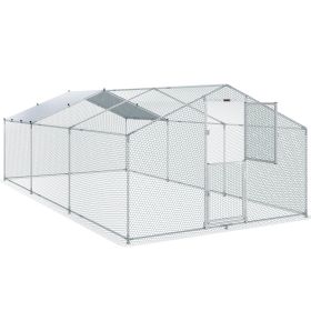 VEVOR Large Metal Chicken Coop with Run, Walkin Chicken Run for Yard with Waterproof Cover, Outdoor Poultry Cage Hen House, Large Space for Duck Coops (Design of Roof: Spire, size: 19.7 x 9.8 x 6.4 ft)