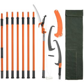VEVOR Manual Pole Saw, 7.3-27 ft Extendable Tree Pruner, Sharp Steel Blade and Scissors High Branches Trimming, Branch Trimmer with Lightweight 8 Fibe (Accessories: Double Hook Saw + Spare Blade + Scissors)