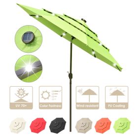 9Ft 3-Tiers 24LEDS Patio Umbrella Fruit Green (Color: As Picture)