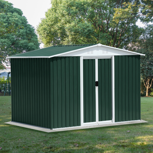 Outdoor Storage Garden Bike Shed 8x6 Feet Apex Roof Dark Grey With Aluminum Alloy Frame And Sliding Door Outdoor Storage Garden Bike Shed 8x6 Feet Apex Roof Dark Grey With Aluminum Alloy Frame And Sliding Door