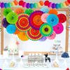 20Pcs Paper Fans Decor Hanging Paper Hanging Paper Fans Pompom Flower Garland Wedding Birthday Party Halloween Baby Shower Decor